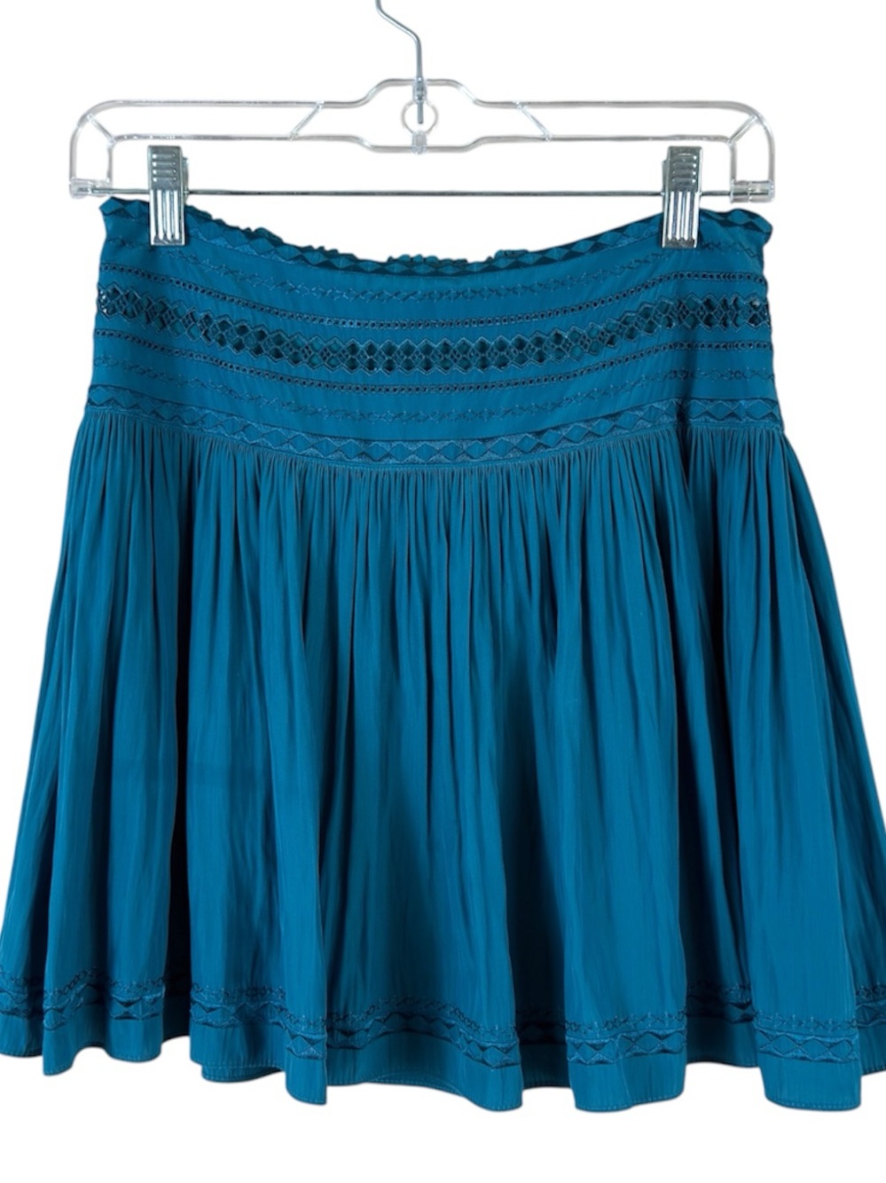 Ramy Brook womens size M teal satin elastic waist a line pull on mini skirt